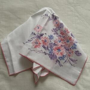 White and pink edge floral print bandana 0835